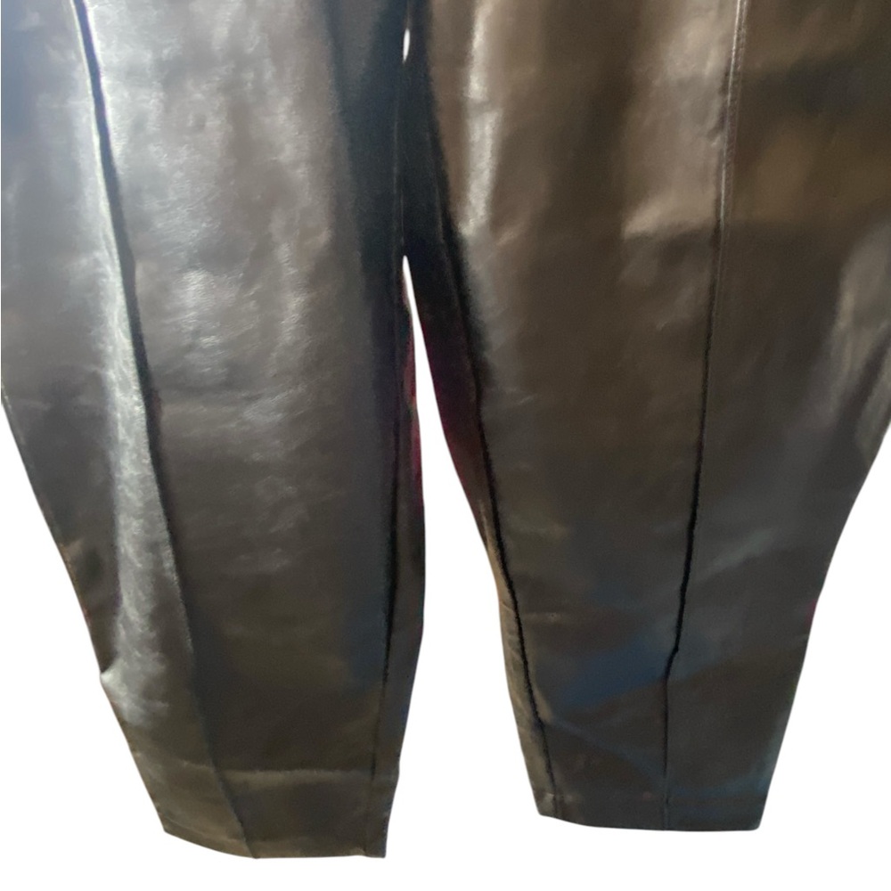 Black Relaxed Fit Patented Leather Dress Pants with Tailored Style - Picture 2 of 7
